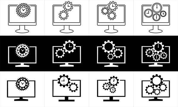 Ensemble Icônes Gestion Des Données Temps Flat Design Concept Entreprise — Image vectorielle