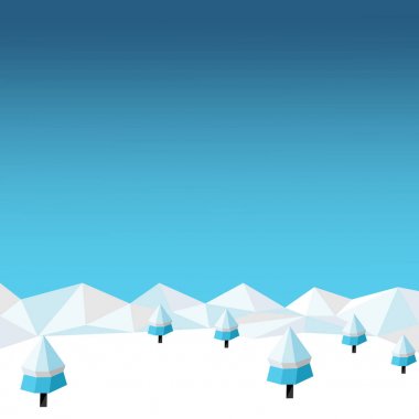 Kış düşük Poli arka plan dağlar ve köknar ağaçları ile. Manzara sezon. Vektör grafik illüstrasyon. 
