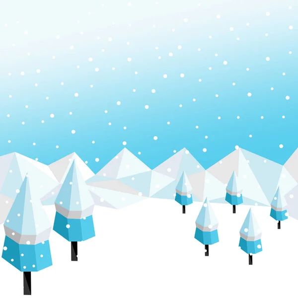 Winter low poly background with polygonal firs trees. Landscape season, frost outdoor snowfall, vector illustration.