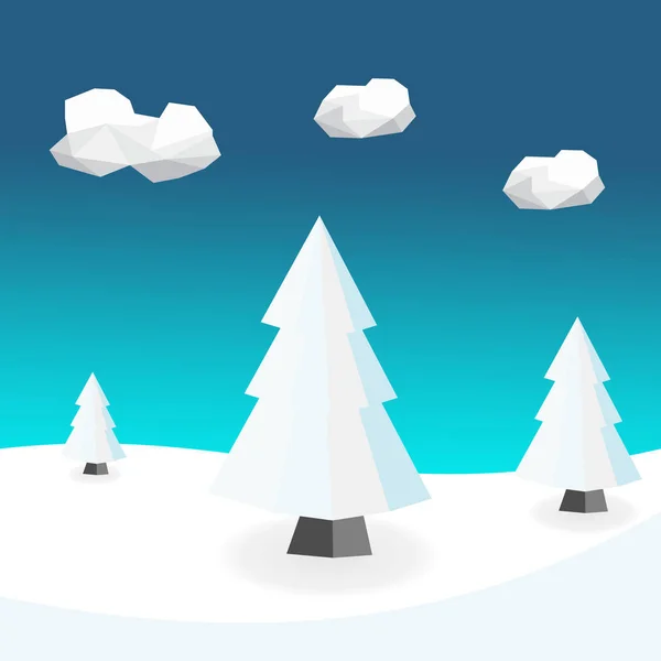 Низкий Поли Зимний Векторный Фон Многоугольная Белая Сосна Снегом — стоковый вектор