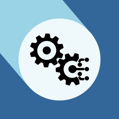 Uzun gölge ile teknoloji simgesi. Dişli ve elektronik. Dijital fabrika sembolü.