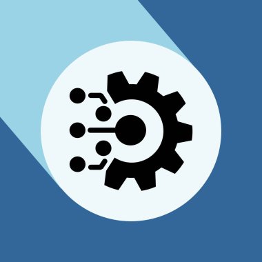 Uzun gölge ile teknoloji simgesi. Dişli ve elektronik. Dijital fabrika sembolü.