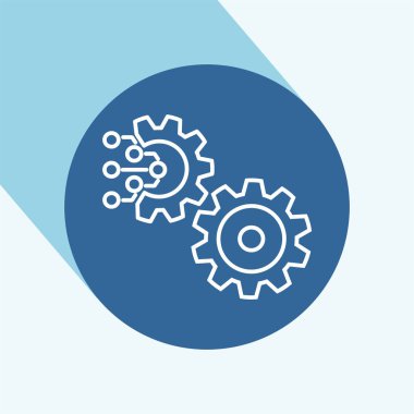 Uzun gölge ile teknoloji simgesi. Dişli ve elektronik. Dijital fabrika sembolü.