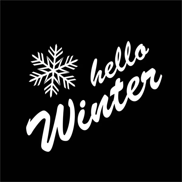 Hello Winter Lettering Inscription Winter Background Emblems Invitation Greeting Card — Stock Vector