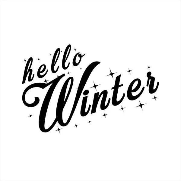 Hello Winter Lettering Inscription Winter Background Emblems Invitation Greeting Card — Stock Vector