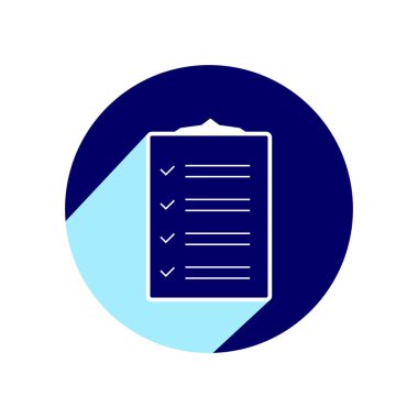 Uzun gölge ile listesi düz simgesini denetleyin. Vektör illüstrasyon izole için grafik ve web tasarım.