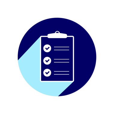 Uzun gölge ile listesi düz simgesini denetleyin. Vektör illüstrasyon izole için grafik ve web tasarım.