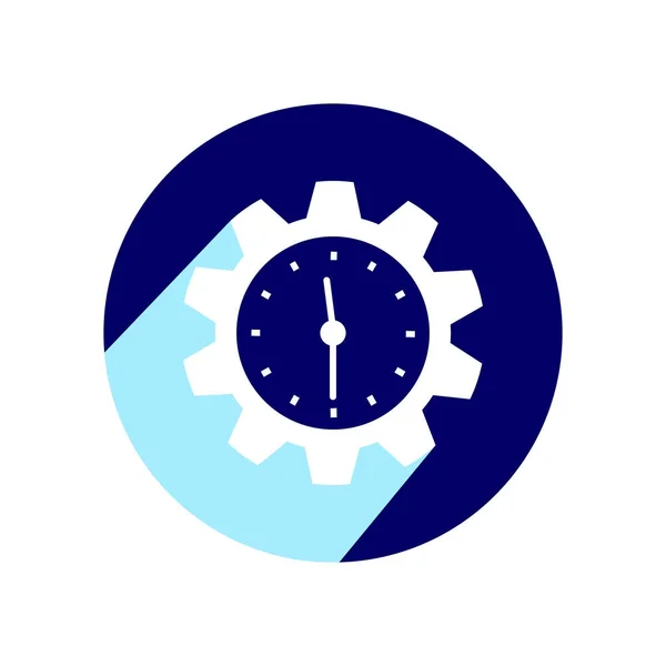 Horloge Forme Engrenage Icône Avec Ombre Longue Illustration Vectorielle Isolée — Image vectorielle