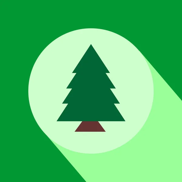 Ikonę Płaski Kształt Drzewa Sosny Długim Cieniem Ilustracja Wektora Projektowania — Wektor stockowy