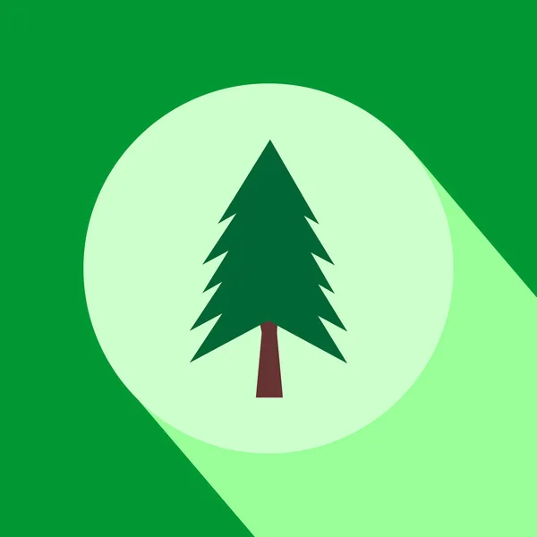 Ikonę Płaski Kształt Drzewa Sosny Długim Cieniem Ilustracja Wektora Projektowania — Wektor stockowy