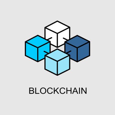 Blockchain vektör simgesi. Anahat renk tarzı tasarım öğesi.