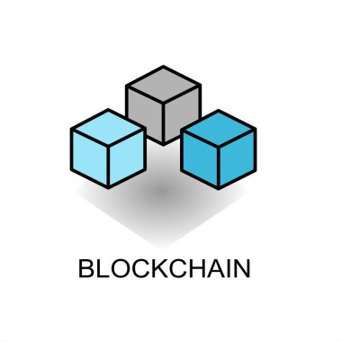 Blockchain vektör simgesi. Anahat renk tarzı tasarım öğesi.