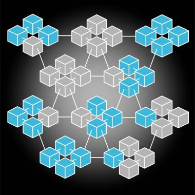 İzometrik blok zincir vektör. Ağ blok zinciri kavramı. Vektör çizim.