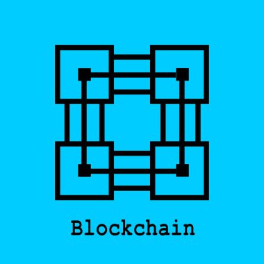 Blok zinciri düz simgesi. Vektör çizim. Blok zinciri teknoloji kavramı.