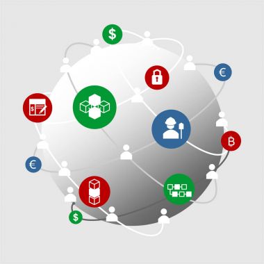 Blok zinciri veya Cripto para birimi Infographic. İş kavramı. Arka plan vektör çizim.