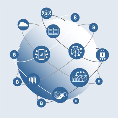 Blok zinciri veya Cripto para birimi Infographic. İş kavramı. Arka plan vektör çizim.