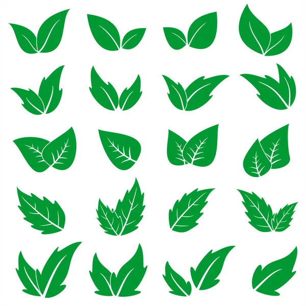 Набір Зелених Піктограм Листя Векторна Графічна Ілюстрація — стоковий вектор