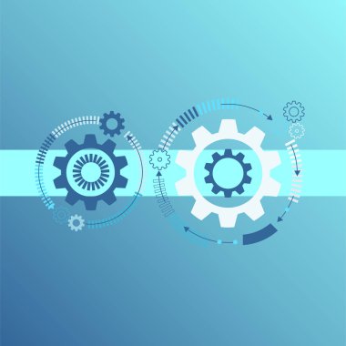 Açık mavi renkli arka plan üzerinde fütüristik soyut. Vektör çizim Dişli çark, altıgenler ve devre kartı, yüksek teknoloji dijital teknoloji ve mühendislik. Dijital telekom teknoloji kavramı. 