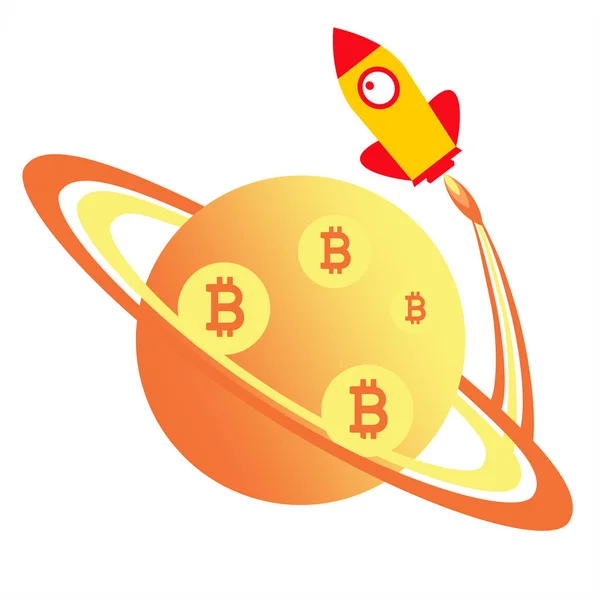 Planet Icon Rocket Crypto Currency Concept Vector Graphic Illustration — Stock Vector