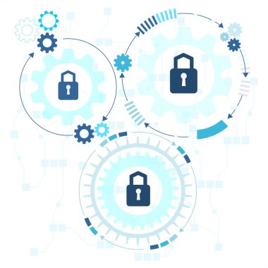 Siber teknoloji güvenlik, ağ veri koruması. Vektör grafik illüstrasyon.