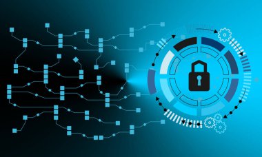 Siber teknoloji güvenlik, ağ veri koruması. Vektör grafik illüstrasyon.