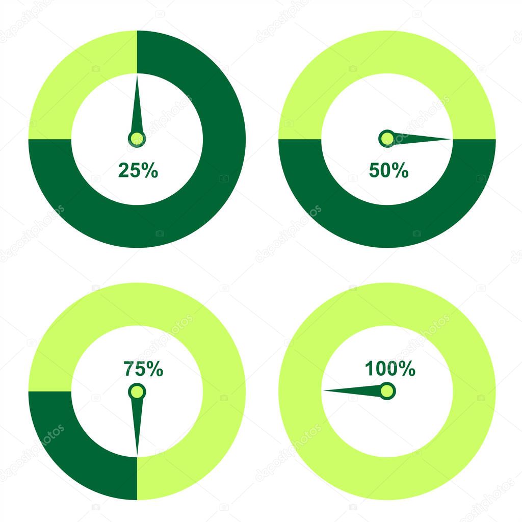 Set of circle percentage diagrams for infographics design elements.Vector graphic illustration.
