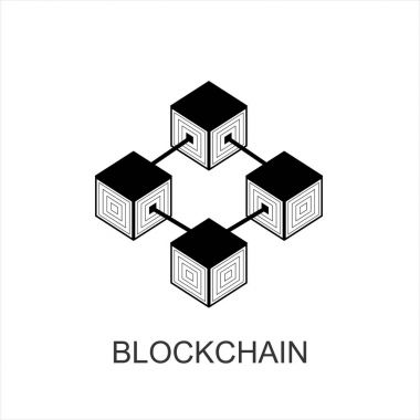 Düz stil Blockchain teknoloji veya iş vektör simgesi. Şifreleme küp blok illüstrasyon. 