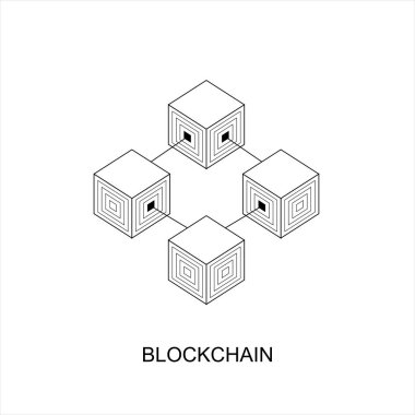 Düz stil Blockchain teknoloji veya iş vektör simgesi. Şifreleme küp blok illüstrasyon. 