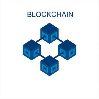 Düz stil Blockchain teknoloji veya iş vektör simgesi. Şifreleme küp blok illüstrasyon. 