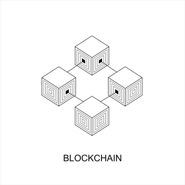 フラット スタイルの Blockchain 技術やビジネス ベクトル アイコン暗号キューブ ブロック図 — ストックベクタ