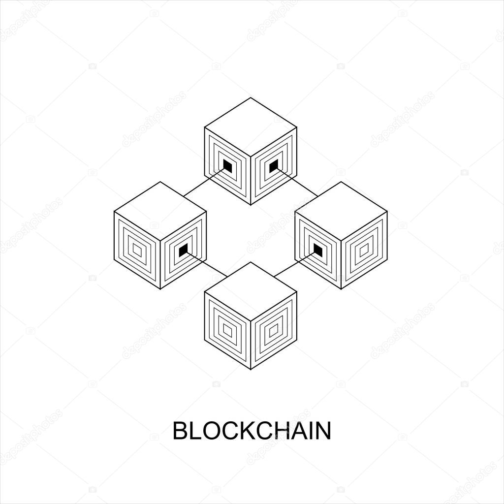 Blockchain technology or business vector icon in flat style. Cryptography cube block illustration. 