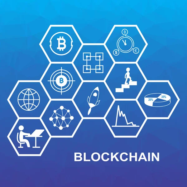 Blockchain kavramı düşük Poli arka plan ile vektör Illustration. Altıgen şekillerin bağlı.