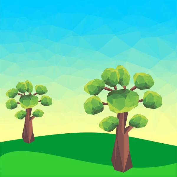 Abstrakta Polygonal Grönt Landskap Med Träd Berget Vector Grafisk Bakgrund — Stock vektor
