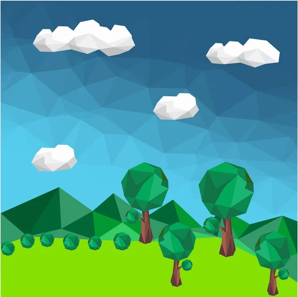 Paisaje Verde Poligonal Abstracto Con Árboles Montaña Fondo Gráfico Vectorial — Vector de stock