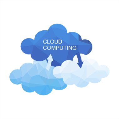 Cloud Computing tasarım konsepti ile çokgen. Teknolojik altyapı. Vektör grafik illüstrasyon.