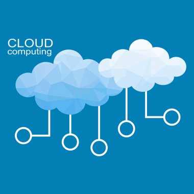 Poligonal Cloud computing teknolojisi. Vektör illüstrasyon kavramı üçgen oluşur.