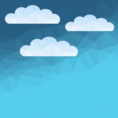 Soyut poligonal gökyüzü ve mavi bulut deseni. Vektör arka plan üçgen oluşur.