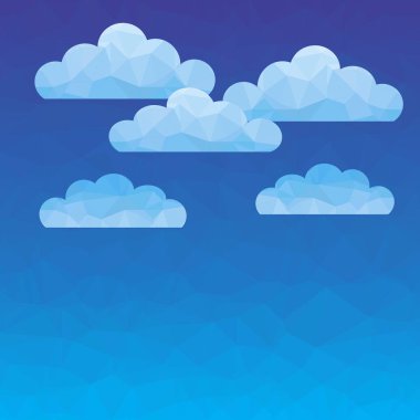 Soyut poligonal gökyüzü ve mavi bulut deseni. Vektör arka plan üçgen oluşur.