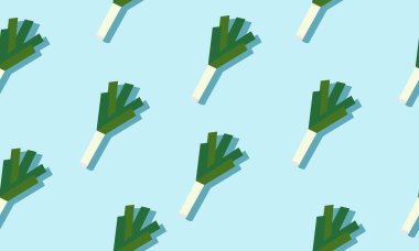 Kusursuz mavi arkaplan, gölgeli taze soğan. Şablon için sebzeli vektör illüstrasyon tasarımı.