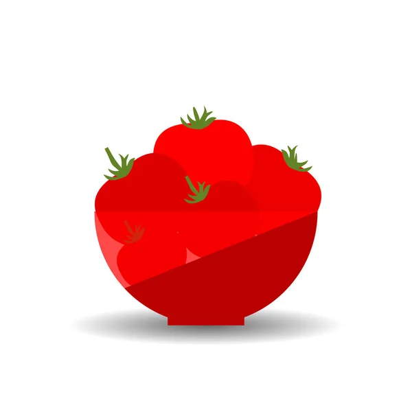 Tomatoes Red Transparent Bowl Vector Graphic Illustration Shadow — Stock Vector