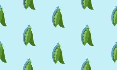 Kusursuz mavi arka plan, gölgeli bezelye kabukları. Şablon için sebzeli vektör illüstrasyon tasarımı.