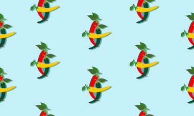 Kusursuz mavi arka plan, gölgeli kırmızı biberler. Şablon için sebzeli vektör illüstrasyon tasarımı.