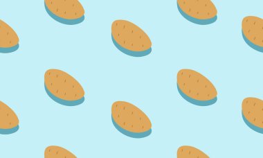 Kusursuz mavi arka plan ve gölgeli patatesler. Şablon için sebzeli vektör illüstrasyon tasarımı.