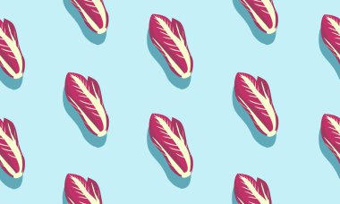 Mor Napa 'lı kusursuz mavi arka plan ya da gölgeli Çin lahanası. Şablon için sebzeli vektör illüstrasyon tasarımı.