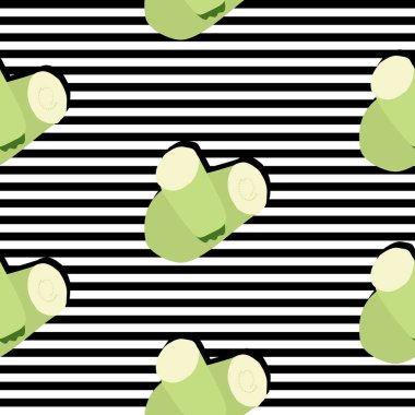 Çizgili kusursuz bir arka plan ve koyu gölgeli dilimlenmiş kabak. Şablon için vektör illüstrasyon tasarımı.