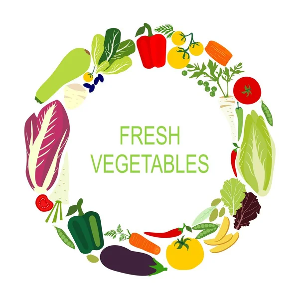 新鲜蔬菜在圈子里 矢量平面设计模板 园艺或园艺的图标 — 图库矢量图片
