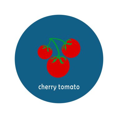 Beyaz arka planda izole edilmiş vişne domates ikonu. Sebzeli düz mavi daire ikonu. Sağlıklı yemek.. 