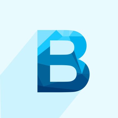 Uzun gölgeli mavi vektör çokgen B harfi. Düz tasarımın soyut düşük polimerli çizimi.