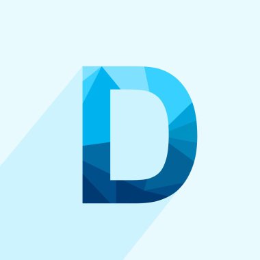 Uzun gölgeli mavi vektör çokgen D harfi. Düz tasarımın soyut düşük polimerli çizimi.