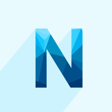 Uzun gölgeli mavi vektör çokgen harfi N. Düz tasarımın soyut düşük polimerli çizimi.
